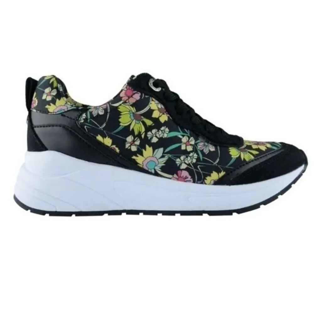 Marc Fisher Floral Print Low Top Sneakers Black Multi Color Lace Up Size 7